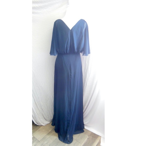 NEW AFTER SIX Navy CHIFFON V-Neck SPLIT-SLEEVE Blouson Bodice BRIDESMAID GOWN 6 - Picture 10 of 15